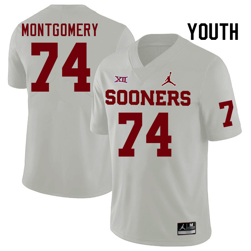 Youth #74 Cullen Montgomery Oklahoma Sooners College Football Jerseys Stitched-White - Click Image to Close